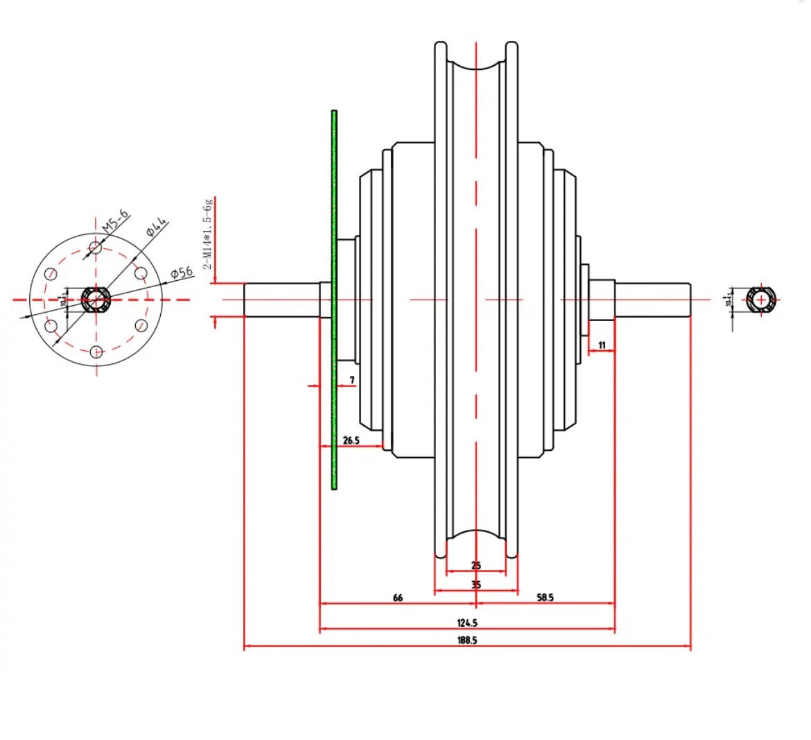 Motors: 12" Split Hub Motor (8" Motor), 72V 5kw, Single Phase Input