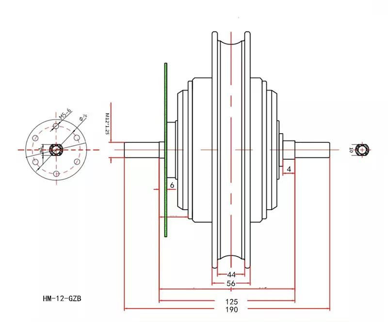 12" Hub Motor (8" Actual Motor), 72V 5000w, Dual Phase Inputs by HM Motors