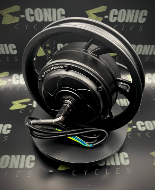 Motors:  12" Hub Motor (8" Actual Motor), 72V 5500w, Dual Phase Inputs w Optional 2.75-8 CST Tires