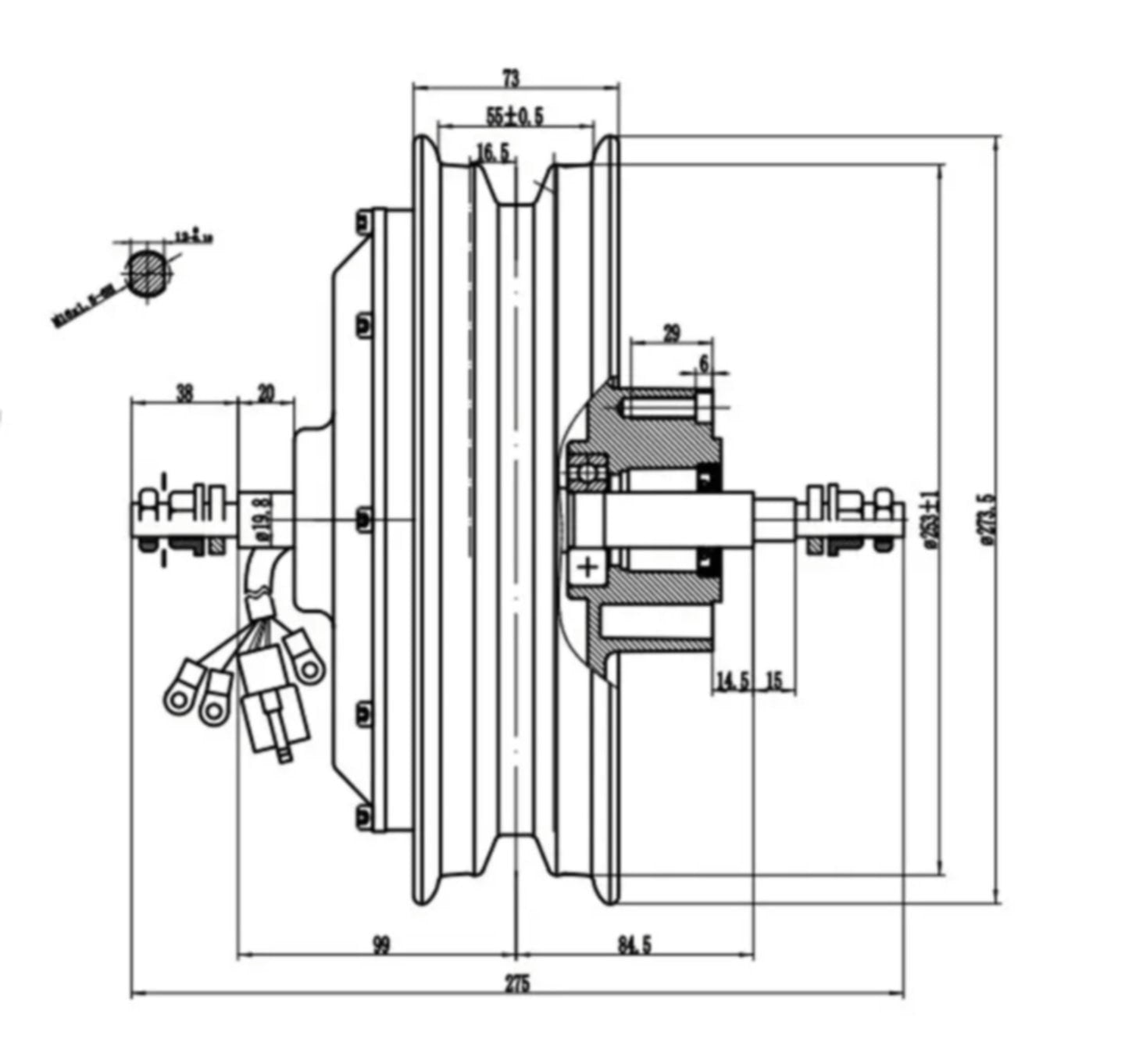 Motor de buje QS de 10", 3000 W, V4, con neumáticos CST 90/90/10 CM-TR