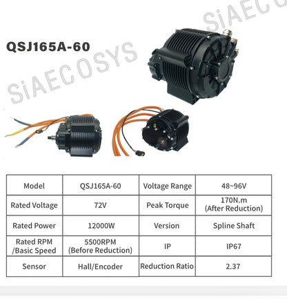 Motors:  QS165 v3, 60H, 12kw Hall Sensor Motor w 428 Sprocket (14T)