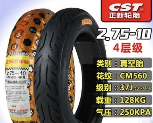 Tires:  CST Tubeless CM560 2.75 - 10