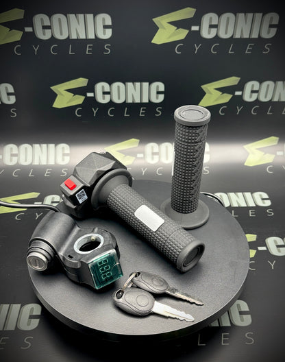 PREWIRED (FD) Bundle inc Twist Throttle w Button, Black Grips, & Key Voltmeter
