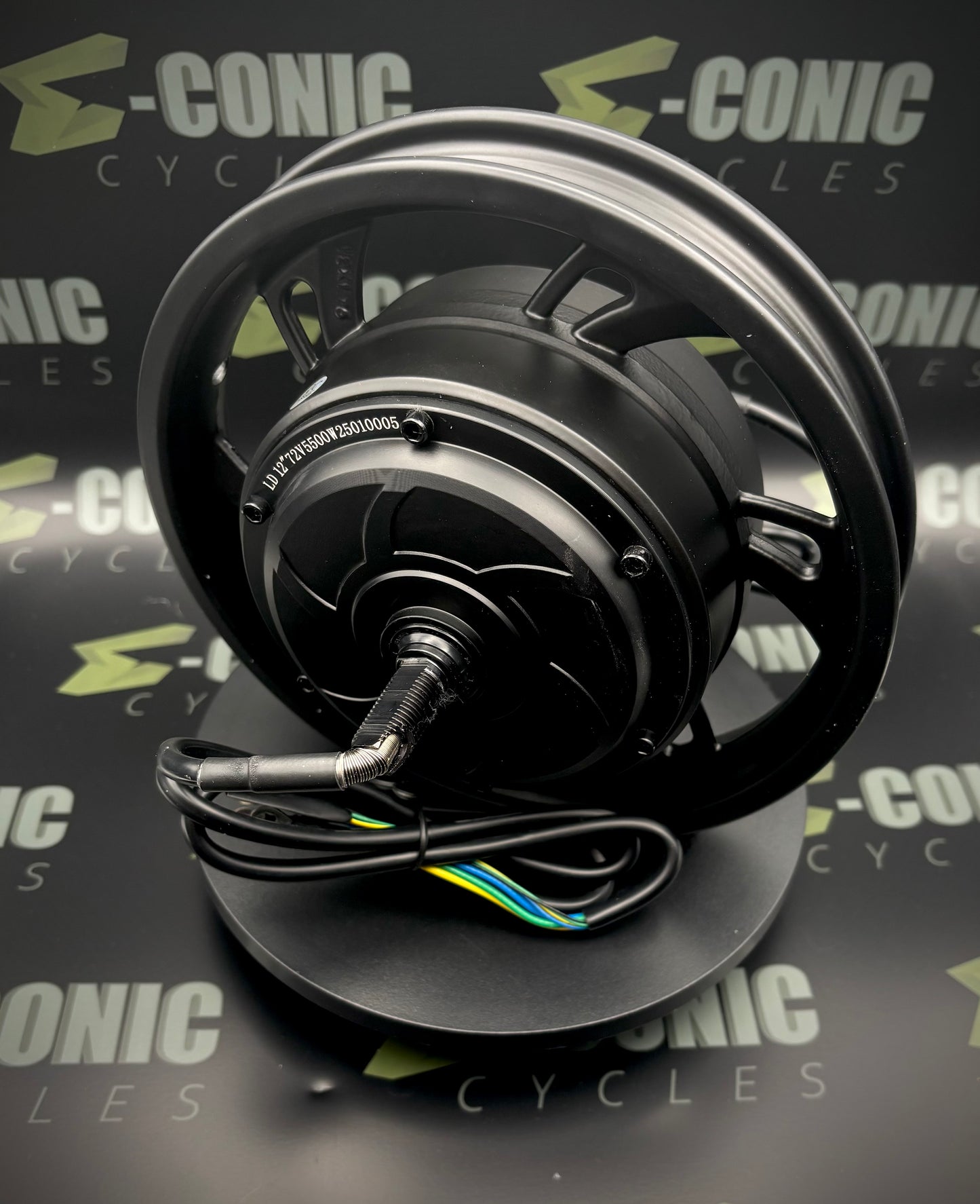 Motors:  12" Hub Motor (8" Actual Motor), 72V 5500w, Dual Phase Inputs w Optional 2.75-8 CST Tires
