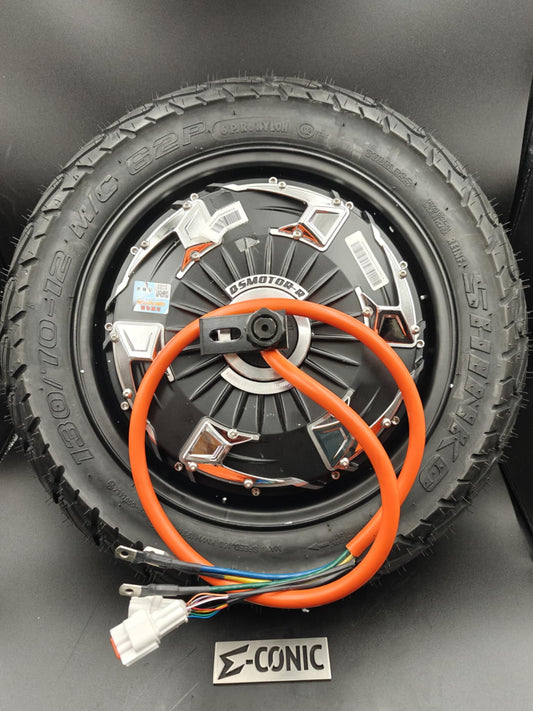 Motor de buje QS de 12", 3000 W, V4, con neumáticos Shinko 130/70/12, SR723